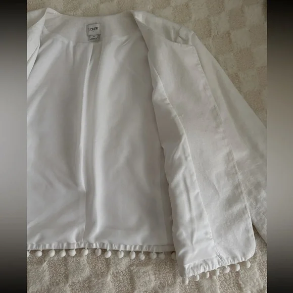 J.Crew Factory Cropped Blazer with Pom Pom Linen Cotton Blend Jacket Size M - Picture 8 of 12